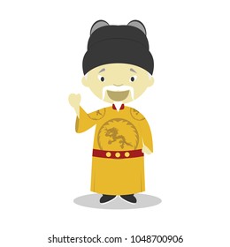 Emperor Ming Hongwu cartoon character. Vector Illustration. Kids History Collection.