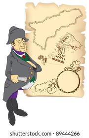 The Emperor on a map of the circuit elements from the battle. Vector illustration.