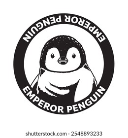 Emperador Pingüino Baby Bird Cabeza Monocromática Blanco y Negro Icono Vector