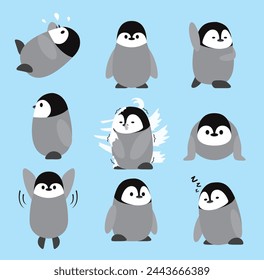 Emperor Penguin Chick Cute Set Cartoon Character Vector