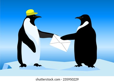 Emperor penguin presents a letter