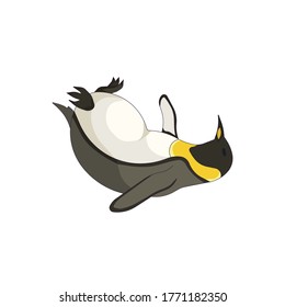 Emperor penguin slipped and fell in Cartoon style on white isolated background, a vector illustration for prints, posters, stickers, emblems, icons of social networks, elements of design of websites.