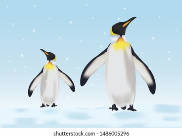 Emperor penguin With snow falling