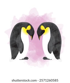 Emperor Penguin Valentine Day Animal Symbol of Love Postcard Watercolor Vector Illustration