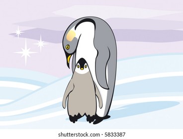 emperor penguin in winter landscape