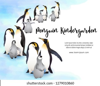 Emperor penguins family with slogan. Vector illustration.
