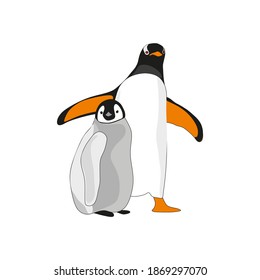 Emperor penguins in flat style. Vector image.