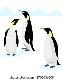 Kaiserpinguine auf weißem Hintergrund. Die antarktische Natur. Vektorillustration.