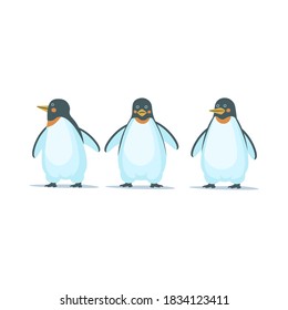  Emperor penguins on white background. Vector cartoon illustration.