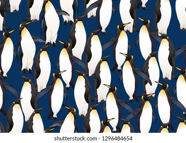 Emperor penguins seamless pattern. Colored and outline design. Vector illustration.
