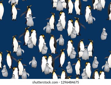 Emperor penguins seamless pattern. Colored and outline design. Vector illustration.
