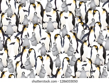 Emperor penguins seamless pattern. Vector illustration.