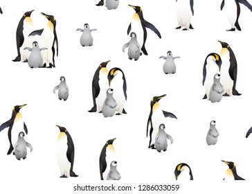 Emperor penguins seamless pattern. Vector illustration.