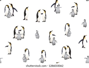 Emperor penguins seamless pattern. Vector illustration.