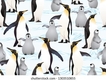 Emperor penguins seamless pattern. Vector illustration.