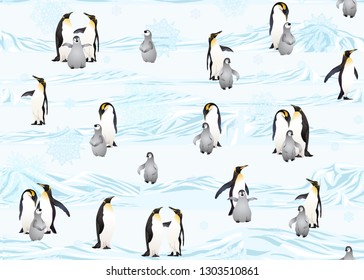 Emperor penguins seamless pattern. Vector illustration.