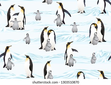 Emperor penguins seamless pattern. Vector illustration.