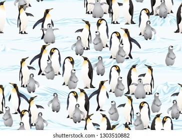 Emperor penguins seamless pattern. Vector illustration.