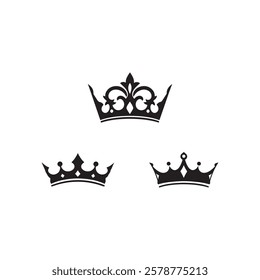 emperor queen majestic head wear princess baby kids birthday 3d crown silhouette vector art flat design illustrations