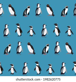 Emperor and rock hopper penguins in seamless repeat pattern. Ready to be printed on fabric, wall paper, or children's bedding products. 