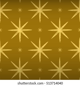 Emperor seamless pattern with soft gold magic star ornament signs in style of fashion on elegant golden shaded background. Attractive pattern design for all kinds of surfaces.