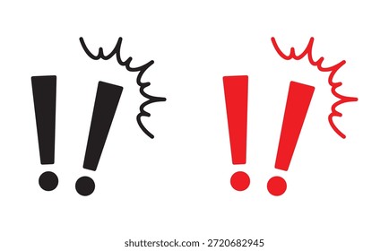 Ícone de exclamação enfatizado. Surpresa. Pontos de exclamação dinâmicos com várias expressões no fundo branco. ilustração vetorial arquivo eps. 