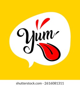 Emphasizing flavor and satisfaction with a vibrant design showcasing the word yum in bold colors