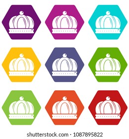 Empire crown icons 9 set coloful isolated on white for web