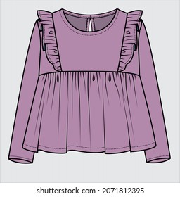 EMPIRE CUT FRILLED LONG SLEEVES BLOUSE FOR KID GIRLS AND TEEN GIRLS IN EDITABLEVECTOR FILE