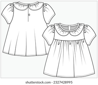 EMPIRE CUT WOVEN TOP WITH PETERPAN COLLAR DETAIL DESIGNED FOR INFANT GIRL TODDLER GIRL AND BABY GIRLS IN EDITABLE VECTOR