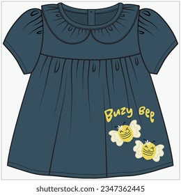 EMPIRE CUT WOVEN TOP WITH PETERPAN COLLAR DETAIL DESIGNED FOR INFANT GIRL TODDLER GIRL AND BABY GIRLS IN EDITABLE VECTOR