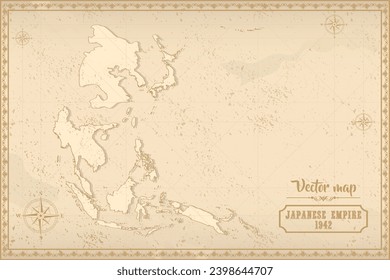 Empire of Japan map in the old style, brown graphics in retro fantasy style.