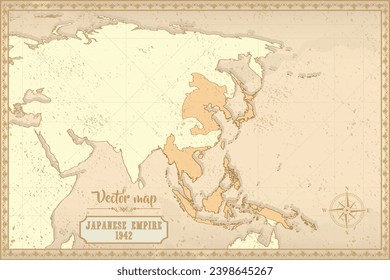 Empire of Japan Karte im alten Stil, braune Grafik im Retro-Fantasie-Stil.