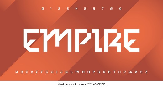 Empire Modern abstract digital tech font. Logo creative font, type, technology, movie, digital, music, movie. Font and illustration in vector format.