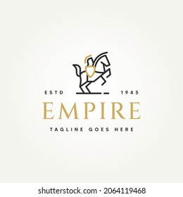 Empire el logo de una línea de arte simple. knight con símbolo de caballo de protección logotipo de ilustración vectorial