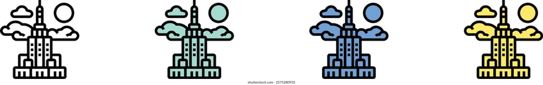 empire state building icon. Outline, Green, Blue and Yellow Style Design Isolated On White Background