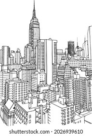 Empire State Building New York City landmark Manhattan downtown skyscrapers Hand drawn vector illustration