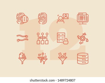 Empiric method line icon set. Fingerprint, data safety, face detection. Modern technology concept. Can be used for topics like data storage, app development, filter