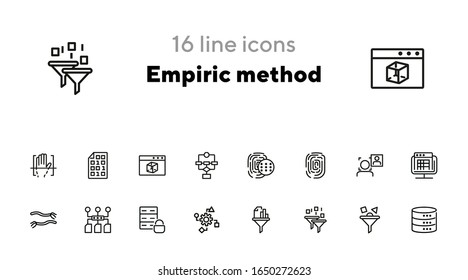 Empiric method line icon set. Fingerprint, data safety, face detection. Modern technology concept. Can be used for topics like data storage, app development, filter