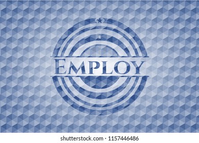 Employ blue emblem with geometric pattern background.
