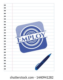 Employ draw with pen effect. Blue ink. Vector Illustration. Detailed.