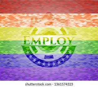 Employ emblem on mosaic background with the colors of the LGBT flag