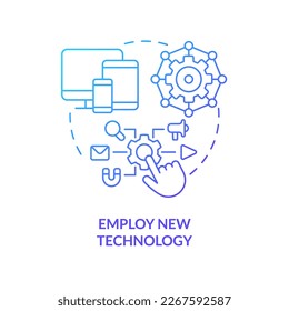 Verwenden Sie ein neues Technologiekonzept mit blauem Farbverlauf-Symbol. Optimieren Sie die digitale Interaktion mit den Verbrauchern. Bieten Sie eine abstrakte Ad-hoc-Illustration an. Einzeln Umrisszeichnung. Myriad Pro-Fett-Schriftart verwendet