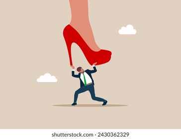Employe resist. The man confronts and resists mental problems, stress. Survive recession. Feminism, inequality. Gender gap. Flat vector illustration