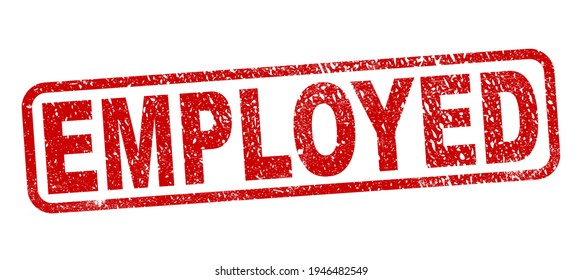 Employed red square grungy stamp isolated on white background
