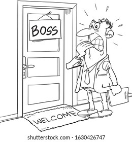 An employee is afraid to enter the boss room