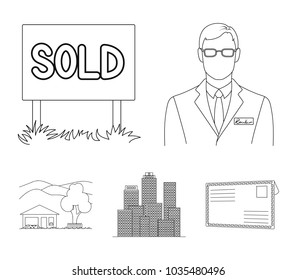 Employee of the agency, sold, metropolis, country house. Realtor set collection icons in outline style vector symbol stock illustration web.