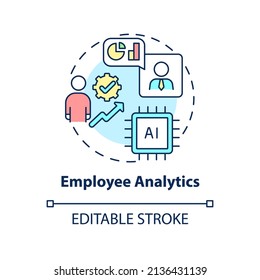 Employee analytics concept icon. Examples of automation in business abstract idea thin line illustration. Isolated outline drawing. Editable stroke. Arial, Myriad Pro-Bold fonts used