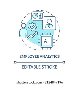 Employee analytics turquoise concept icon. Examples of automation in business abstract idea thin line illustration. Isolated outline drawing. Editable stroke. Arial, Myriad Pro-Bold fonts used