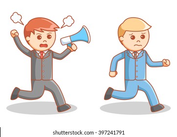 Employee angry partner using megaphone